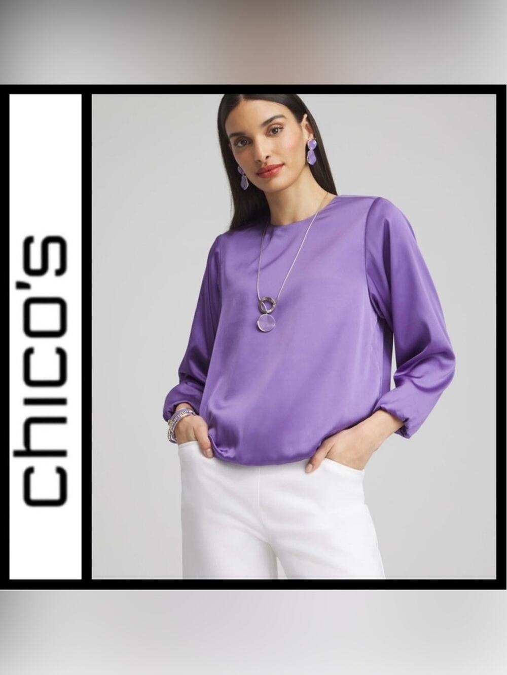 Chico's Bubble Hem Top Women's Size 3.5 (18) Parisian Purple Business Casual NWT